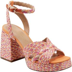 NWT Marc Fisher LTD Raffia Platform Sandals - Janie, Pink Multi, Size 9